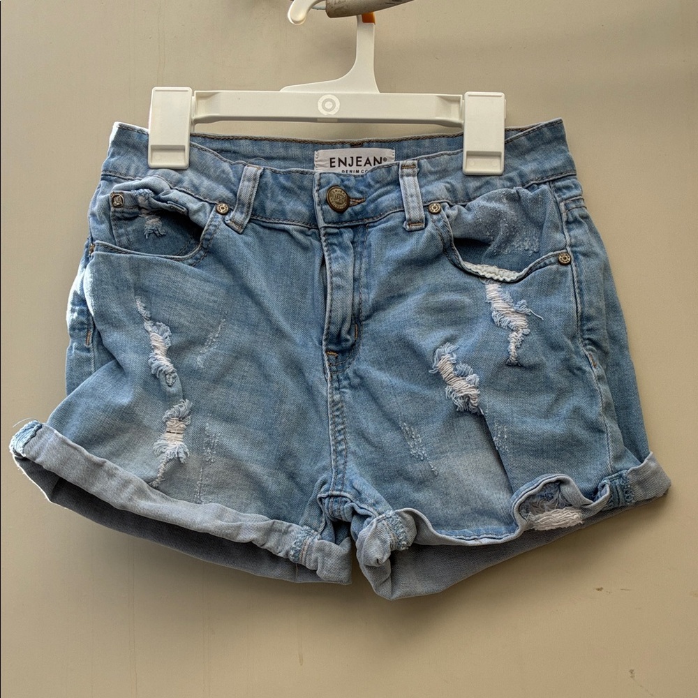 Enjean Distressed Light Blue Denim Shorts Jeans • Small in Size